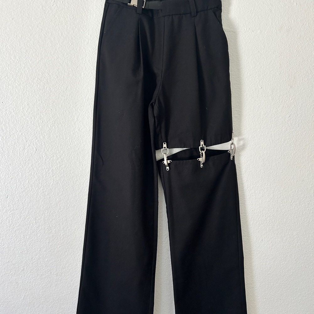 Women’s gothic Black Pants with metal Buckle Accents